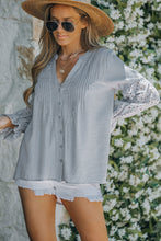 Load image into Gallery viewer, Eyelet Button Front Notched Neck Blouse
