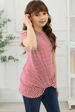 Load image into Gallery viewer, Girls Striped Round Neck Twisted Tee Shirt
