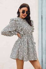 Load image into Gallery viewer, Printed Ruffle Trim Smocked Long Sleeve Mini Dress
