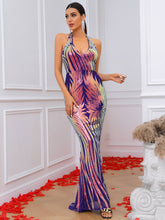 Load image into Gallery viewer, Multicolored Sequin Halter Neck Fishtail Dress
