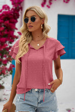 Load image into Gallery viewer, Swiss Dot Tie-Neck Flutter Sleeve Blouse
