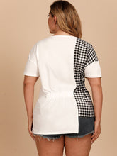 Load image into Gallery viewer, Plus Size Gingham Color Block Asymmetrical T-Shirt
