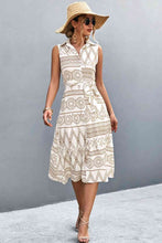 Load image into Gallery viewer, Printed Button Front Tie-Waist Sleeveless Collared Dress
