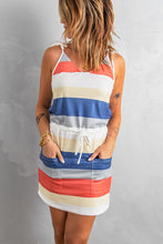 Load image into Gallery viewer, Striped Drawstring Waist Tie-Shoulder Mini Dress
