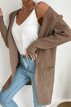 Load image into Gallery viewer, Ribbed Open Front Hooded Cardigan with Pockets
