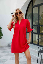 Load image into Gallery viewer, Notched Neck Flounce Sleeve Mini Dress
