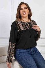 Load image into Gallery viewer, Melo Apparel Plus Size Printed Round Neck Tie Front Blouse
