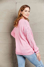 Load image into Gallery viewer, Double Take Round Neck Cable-Knit Dropped Shoulder Sweater
