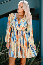 Load image into Gallery viewer, Printed V-Neck Long Puff Sleeve Mini Dress

