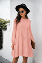 Load image into Gallery viewer, Balloon Sleeve Keyhole Tiered Dress
