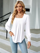 Load image into Gallery viewer, Ruched Square Neck Lantern Sleeve Blouse
