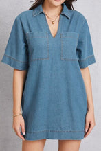 Load image into Gallery viewer, Pocketed Collared Neck Mini Denim Dress
