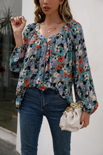 Load image into Gallery viewer, Floral Pleated Detail V-Neck Blouse
