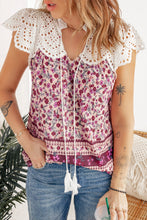 Load image into Gallery viewer, Floral Tassel Tie Eyelet Blouse
