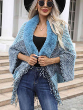 Load image into Gallery viewer, Color Block Open Front Fringe Hem Poncho
