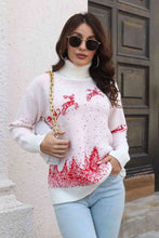 Load image into Gallery viewer, Reindeer &amp; Snow Pattern Turtle Neck Pullover Sweater
