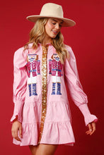 Load image into Gallery viewer, Full Size Nutcracker Sequin Lantern Sleeve Tiered Dress
