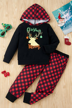 Load image into Gallery viewer, Girls Reindeer Plaid Hoodie and Pants Set
