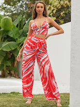 Load image into Gallery viewer, Printed Halter Neck Cropped Top and Drawstring Pants Set
