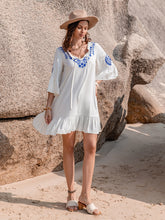 Load image into Gallery viewer, Printed Tie Neck Flounce Sleeve Mini Dress
