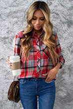 Load image into Gallery viewer, Plaid Button Front Curved Hem Shirt
