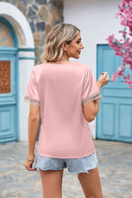 Load image into Gallery viewer, Contrast Trim Short Sleeve Plunge Blouse
