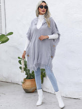 Load image into Gallery viewer, Fringe Trim Buttoned Hooded Poncho
