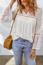 Load image into Gallery viewer, Eyelet Tassel Tie Flare Sleeve Blouse
