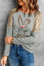 Load image into Gallery viewer, Leopard Sequin Round Neck Long Sleeve Top
