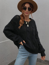 Load image into Gallery viewer, Cable-Knit Openwork Round Neck Sweater
