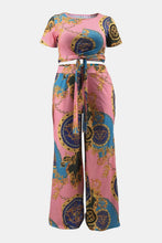 Load image into Gallery viewer, Plus Size Printed Crisscross Tie Front Top and Pants Set
