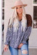 Load image into Gallery viewer, Animal Print Color Block  V-Neck Flounce Sleeve Blouse
