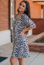 Load image into Gallery viewer, Leopard V-Neck Short Sleeve Mini Dress with Pockets
