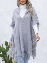 Load image into Gallery viewer, Fringe Trim Buttoned Hooded Poncho
