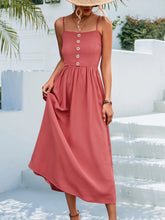 Load image into Gallery viewer, Decorative Button Spaghetti Strap Midi Dress
