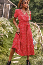Load image into Gallery viewer, Printed Tie-Waist Short Puff Sleeve Surplice Dress
