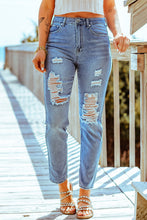 Load image into Gallery viewer, Distressed Ankle-Length Straight Leg Jeans
