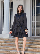 Load image into Gallery viewer, Ruffle Hem Tie Belt Mock Neck Knee Length Dress
