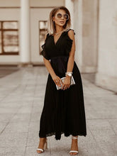 Load image into Gallery viewer, Tied Surplice Cap Sleeve Pleated Dress
