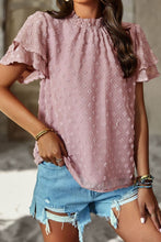 Load image into Gallery viewer, Swiss Dot Ruffle Collar Flutter Sleeve Blouse
