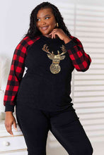 Load image into Gallery viewer, Heimish Full Size Sequin Reindeer Graphic Plaid Top
