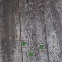 Load image into Gallery viewer, Lucky Clover Alloy Acrylic Earrings and Necklace Jewelry Set
