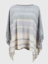 Load image into Gallery viewer, Striped Boat Neck Poncho with Fringes
