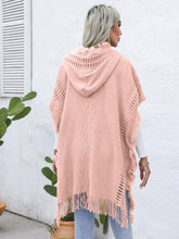 Load image into Gallery viewer, Fringe Trim Buttoned Hooded Poncho
