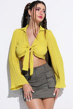 Load image into Gallery viewer, Tie Front Johnny Collar Flare Sleeve Cropped Top
