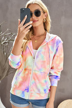 Load image into Gallery viewer, Tie-Dye Drawstring Detail Zip Up Hooded Jacket
