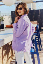 Load image into Gallery viewer, American Bazi Full Size Distressed Button Down Denim Jacket in Lavender
