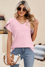 Load image into Gallery viewer, Eyelet V-Neck Petal Sleeve T-Shirt
