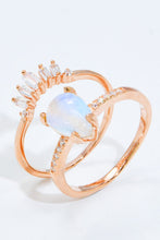 Load image into Gallery viewer, Natural Moonstone and Zircon 18K Rose Gold-Plated Two-Piece Ring Set
