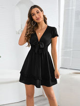 Load image into Gallery viewer, Tied V-Neck Tiered Mini Dress
